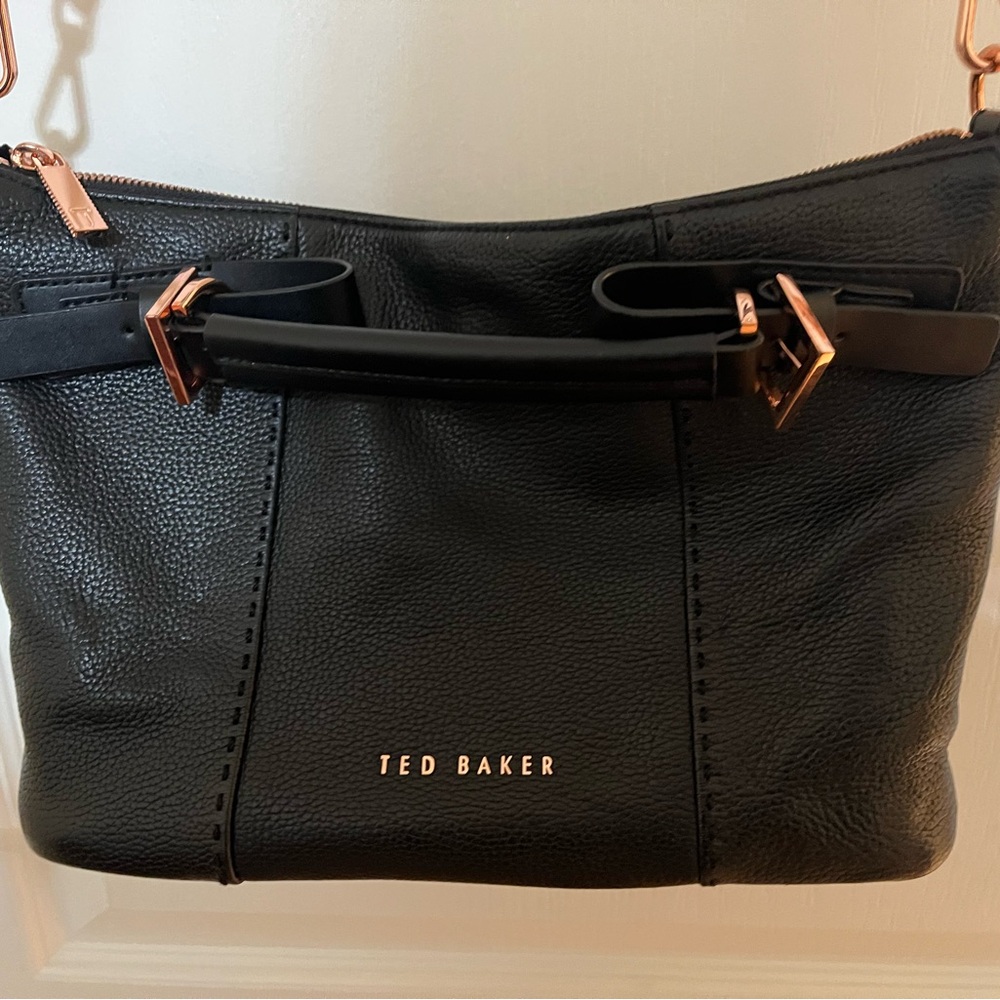 New Ted Baker Black Satchel Crossbody Bag with Rose Gold Accents